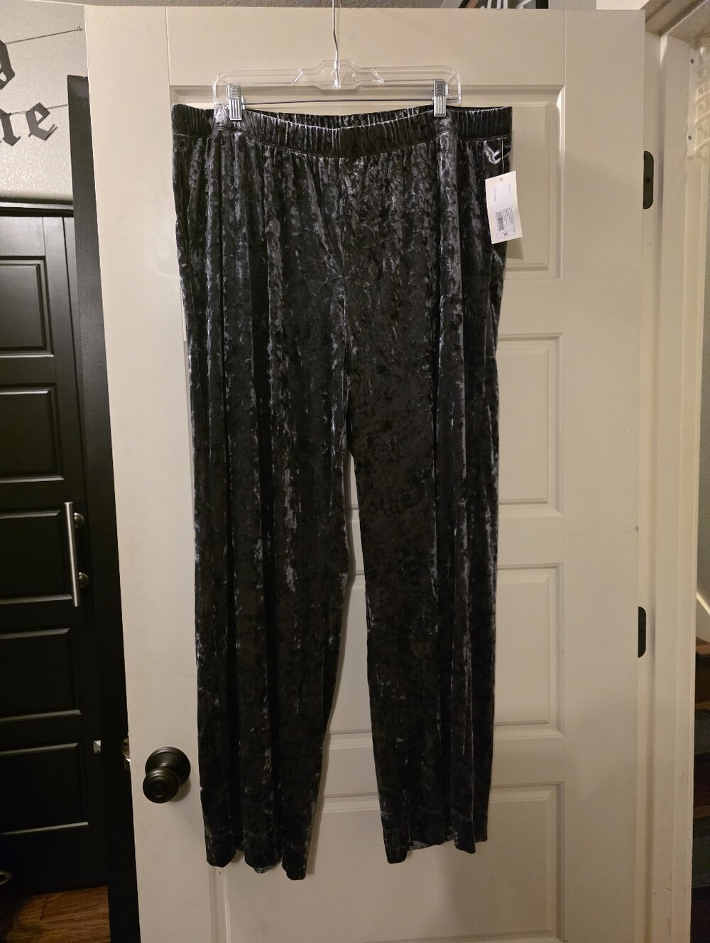 Velvet Wide-Leg Pants - Metallic Silvery Black Size 1X